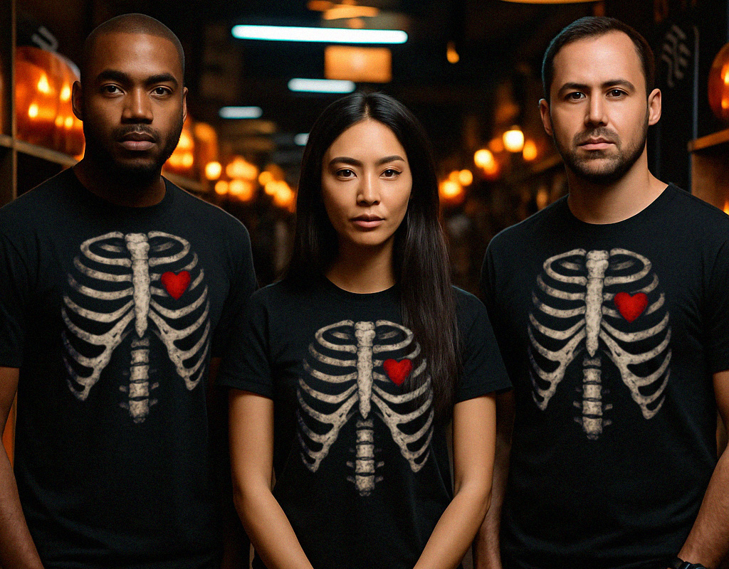 Fun Skeleton Heart Rib Cage Group Halloween T-Shirt - Adult / Kids